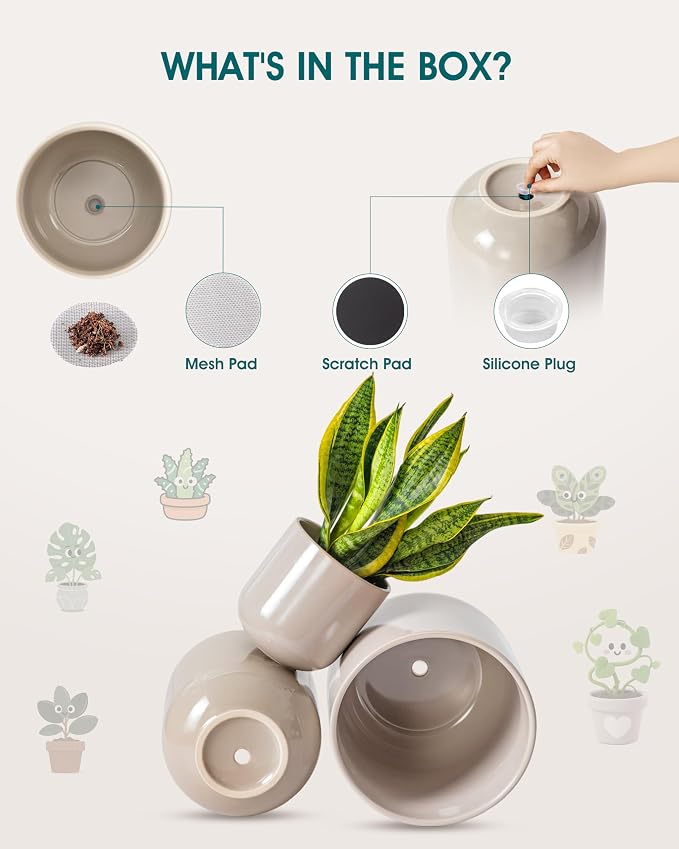 vancasso 6+8+10 inches Ceramic Plant Pots, Set of 3, Planters with Drainage Hole, Flower Pots Planters Pots for Indoor Plants, Modern Indoor Decorative Garden Pot, Home Decor, Gray