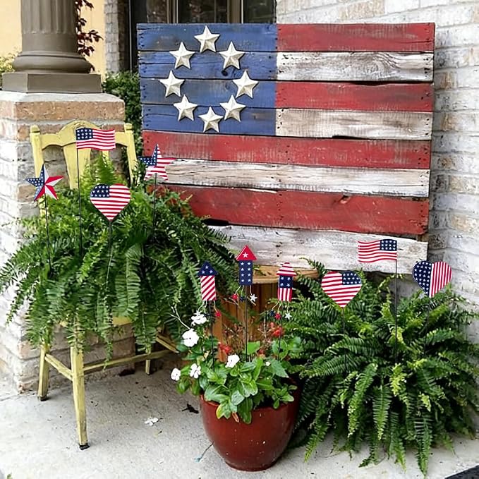 hogardeck 4th of July Decorations Outdoor, 10 PCS Metal Patriot Star Firework Decorative Garden Stakes for Fourth of July Decorations, Patriotic Yard Signs for Garden, Porch, Patio, Flower Beds