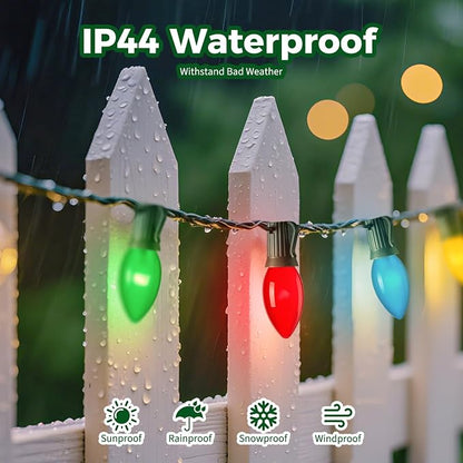 Minetom Multicolor C9 Christmas Lights, Waterproof C9 100FT String Lights | Vintage Outdoor Lights for Christmas Tree Patio Backyard Porch Roofline Outdoor Indoor Party Holiday Xmas Decor, 100+2 Bulbs