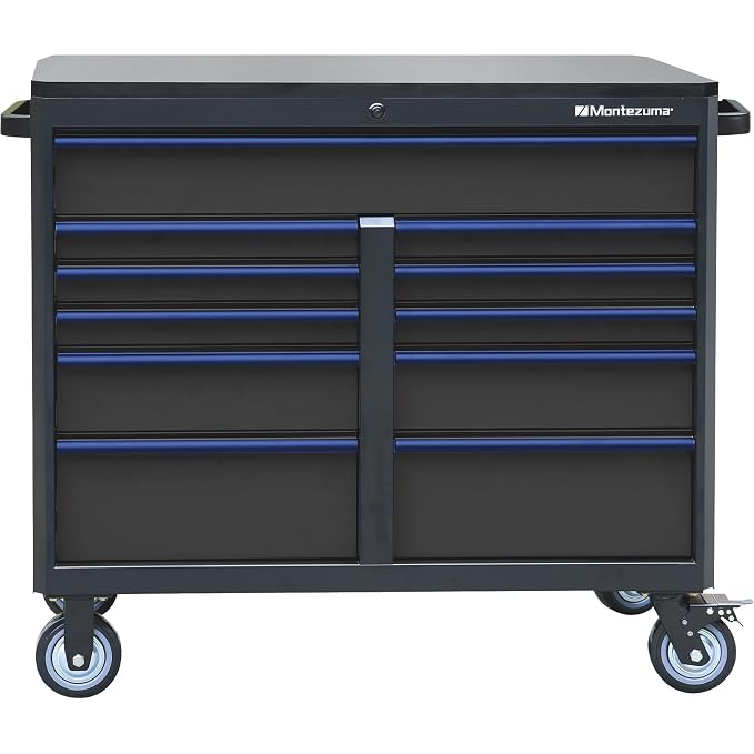 Montezuma Tool Box - 46" x24" 11 Drawer Rolling Tool Cabinet with Multiple Power Outlets & Black Powder Coat Finish - M462411TC