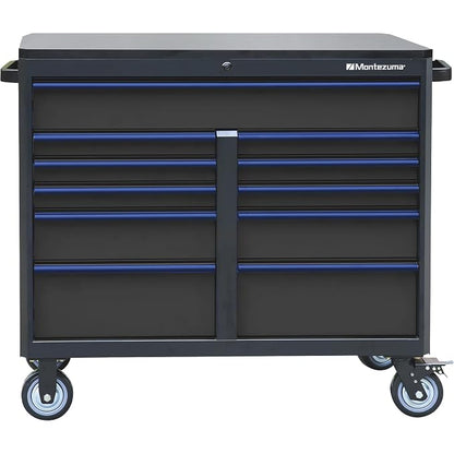 Montezuma Tool Box - 46" x24" 11 Drawer Rolling Tool Cabinet with Multiple Power Outlets & Black Powder Coat Finish - M462411TC