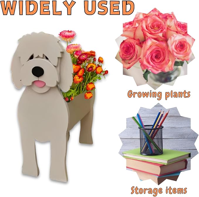 Golden Doodle Dog Planter Pots, 9.84 x 9.06 x 17 Inches | Large Dog Flower Pot, Cute Animal Shaped Plant Pot, Gifts for Women & Pet Lovers, Indoor Outdoor Garden Home Office Decor