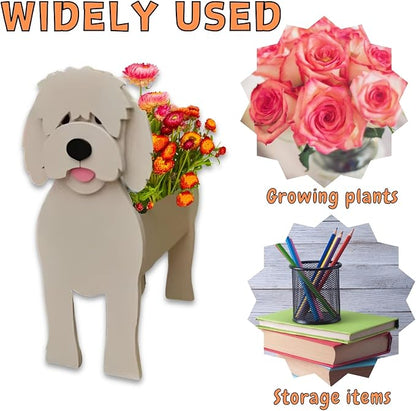 Golden Doodle Dog Planter Pots, 9.84 x 9.06 x 17 Inches | Large Dog Flower Pot, Cute Animal Shaped Plant Pot, Gifts for Women & Pet Lovers, Indoor Outdoor Garden Home Office Decor
