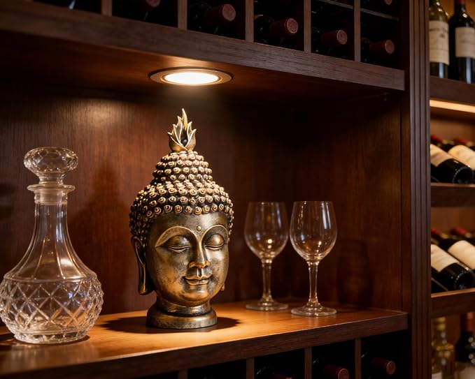 Buddha Head Statue Zen Meditation Decoration, 11 inch Resin Antique Golden Buddha Head Statue for Buddhist Spiritual Altar Decoration Buddhism Gifts