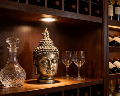 Buddha Head Statue Zen Meditation Decoration, 11 inch Resin Antique Golden Buddha Head Statue for Buddhist Spiritual Altar Decoration Buddhism Gifts