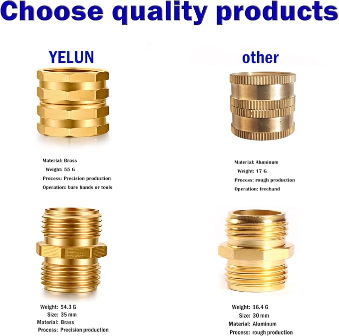 Solid brass Garden Hose Fittings Connectors Adapter Heavy Duty Brass Repair Male, Female faucet leader coupler dual water hose connector (3/4" GHT Double Male Double Female 12 Pcs)