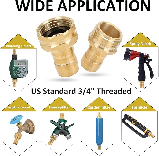 STYDDI Garden Hose Repair Connector Fitting, Aluminum Mender Female and Male Hose End Connector with Zinc Clamp, Fit 5/8-Inch and 3/4-Inch Garden Hose, 3 Sets