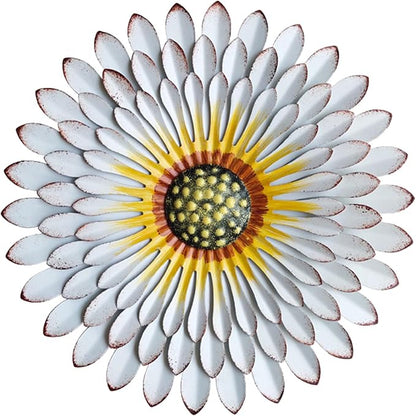 Metal Flowers Wall Decor Indoor Outdoor Metal Wall Art for Farmhouse Home Living Room Bedroom Bathroom Garden Decor – White