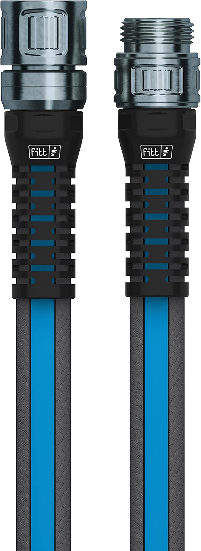 FITT Force Pro Water Hose, Lightweight Ultra Flexible Durable Kink-Free Heavy-Duty Commercial Grade Flat Garden Hose, Grey and Blue, 100-Feet x 5/8-Inch