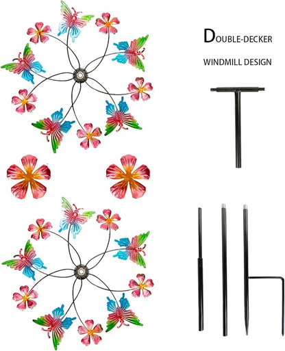 38" Double Blade Butterfly Wind Spinners Outdoor, Colorful Butterflies Kinetic Outdoor Decor for Patio, Lawn & Garden Decor