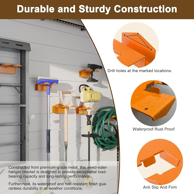 Heavy-Duty Metal Weedeater Rack & Garden Tool Hanger Set, Easy to Install & Durable, Weed Eater Hanger for Wall and Garden Tools, Space-Saving Storage for Garage, Shed