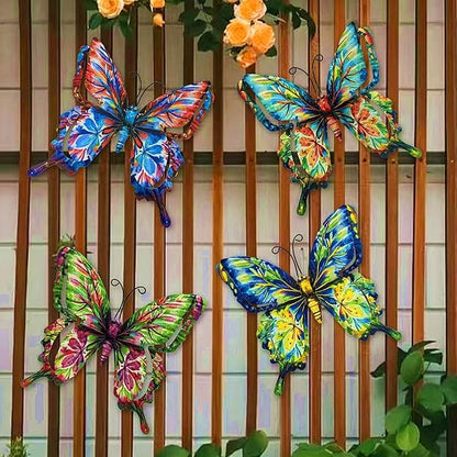 4Pcs Butterfly Metal Wall Decor,6.7"x6.5" Outdoor Hanging Wall Art Sculptures Decoration for Living Room Fence Garden Yard Patio Balcony Office