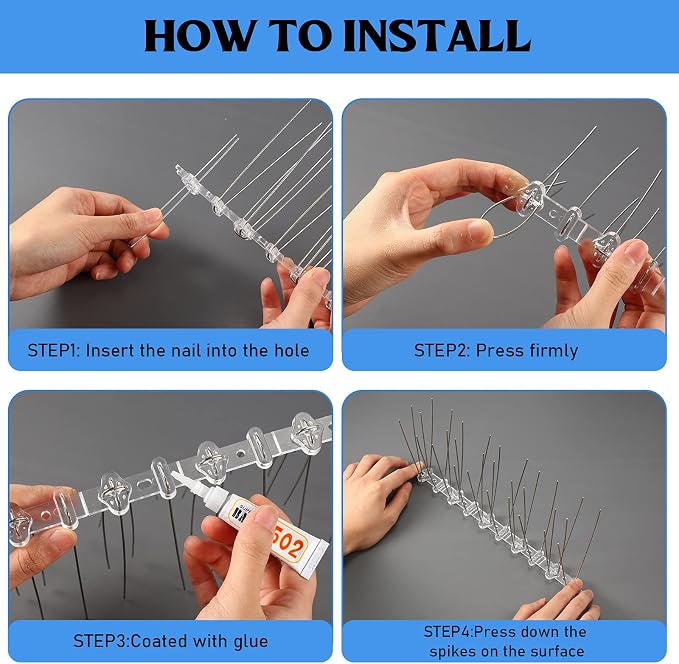 Patelai 2 Pieces Bird Spikes 9.84 Inch Stainless Steel Deterrent Spikes for Outside Anti Pigeons Fence Kit for Keeping Birds Crows Woodpeckers Away from Roof Windowsill Easy to Install and Remove