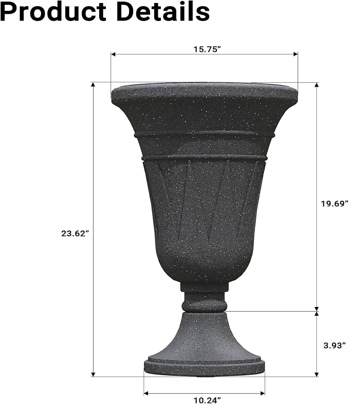 23" Tall Planters for Outdoor Plants Set of 2, Planter with Drainage Holes and Trophy Design, Large Outdoor Planters for Porch, Garden, Black