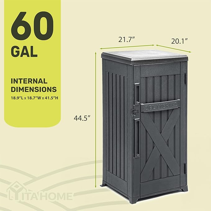 YITAHOME 60-Gallon Secure Package Delivery and Storage Box | Double-Wall Resin, Weatherproof, for Outdoor Use, Curbside or Porch, 8.5 Cubic Feet, Gray