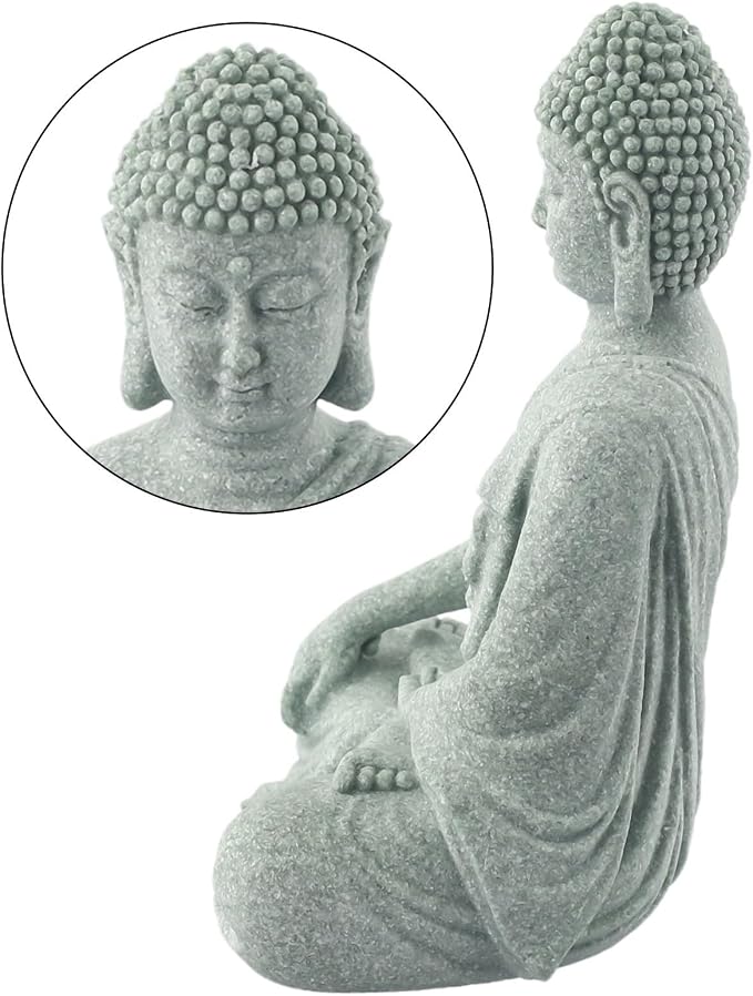 FABULETTA Resin Buddha Statue, Sandstone Texture Zen Garden Decor, Stable Outdoor Indoor Lawn Ornament for Pond Plant(B)