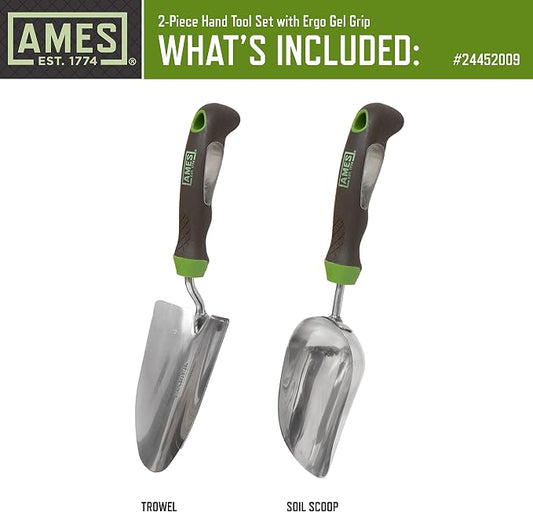 AMES 24452009 2-pc. Ergo Gel Grip Garden Tool Set with Hand Trowel & Soil Scoop