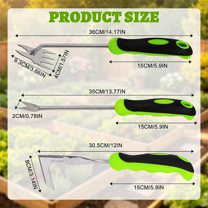 Weed Puller Tool Set, 3-Piece Stainless Steel Garden Weeder Tool Kit, Manual Crack Weeder Crevice Weeding Tool, Hand Weeder Tool for Dandelion, Uprooting Weeding Tools for Garden (Green (3 pcs))