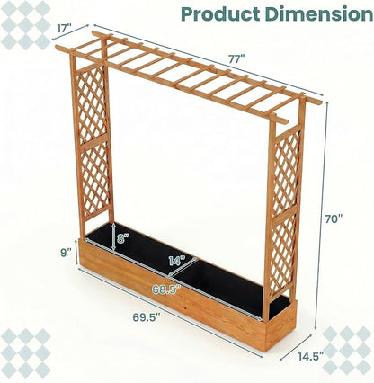 HAPPYGRILL Raised Garden Bed with Trellis, Freestanding Wood Planter Box w/Hanging Roof & Drainage Holes for Vine, Climbing Plants, Flowers, Outdoor Planter with Trellis for Garden, Patio, Yard (2)