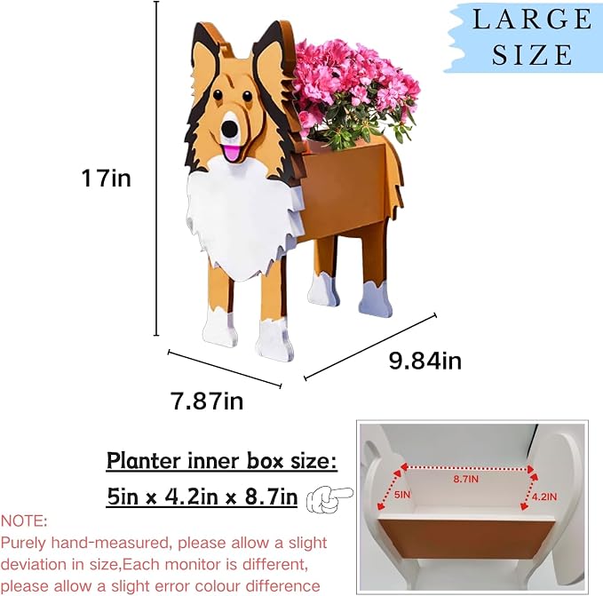 Sheltie Dog Planter Pots, 9.84 x 7.87 x 17 Inches | Large Dog Flower Pot, Cute Animal Shaped Plant Pot, Gifts for Women & Pet Lovers, Indoor Outdoor Garden Home Office Decor