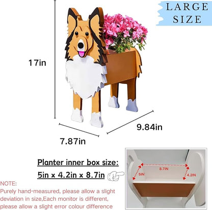 Sheltie Dog Planter Pots, 9.84 x 7.87 x 17 Inches | Large Dog Flower Pot, Cute Animal Shaped Plant Pot, Gifts for Women & Pet Lovers, Indoor Outdoor Garden Home Office Decor