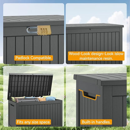 NUNU LAB 270 Gallon Large Resin Deck Box, Waterproof Outdoor Storage Box, Lockable Storage Bin for Patio Furniture, Garden Tools, Pool Accessories, UV-Resistant & All-Weather, Black