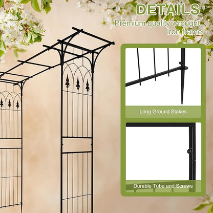 Outvita 7Ft Garden Arch Arbor, Steel Frame Stand Trellis, Arbour Archway for Wedding Ceremony Decoration Plant Climbing Rose Vines Lawn Courtyard Patio Pathway Black