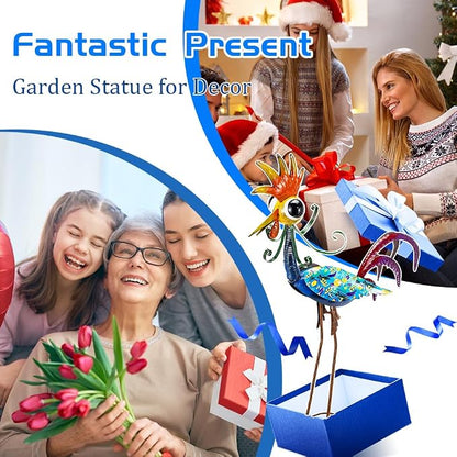 31.5'' Wacky Rooster Garden Statue for Outside, Patio, Backyard, Lawn | Metal Rooster Decor Yard Statue Decorations, Waterproof Chicken Yard Art, Royal Blue