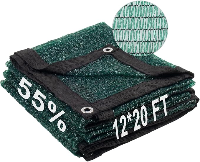 LOVE STORY 12x20FT 55% Dark Green Shade Cloth Sun Shade Net with Grommets Sunblock Net Mesh Tarp for Garden,Plants Cover,Greenhouse and Patio