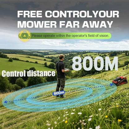 INFRONT Remote Control Lawn Mower - All Terrain Tracks, 45° Slope Climbing, Gas Electric Hybrid, High Power Strong Mower
