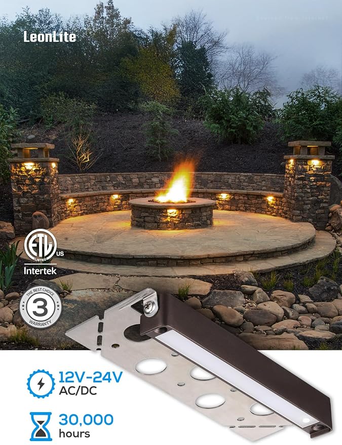 LEONLITE 4-Pack 7 Inch LED Hardscape Lighting, 3W/4W/5W, 2700K Soft White | Update Dimmable Retaining Wall Lights, Low Voltage Landscape Lighting, 12-24V AC/DC Paver Light, Outdoor Step Lights, ETL