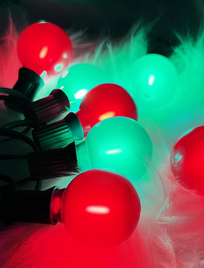 G40 LED Outdoor Christmas String Lights, 25FT Hanging Globe String Light | 25+2 Shatterproof Frosted Red Green Lights, Connectable, Waterproof Patio Lights for Balcony Pergola Decor, Green Wire