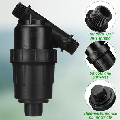 Glooglitter 4 Pcs 3/4" NPT Drip Irrigation Y Filter, 3/4" MPT Inline Y Filter with 120 Mesh Stainless Steel Screen and Flush Cap for Garden Hose Irrigation System Parts