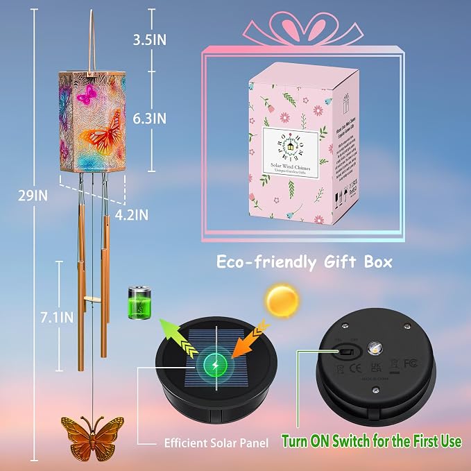 Hummingbird Solar Wind Chimes for Outside Gifts for Women,3D Multicolor Waterproof Solar Lantern Wind Chimes Outdoor Lights LED Hanging Decor for Garden, Patio, Yard Gifts for Mom Grandma