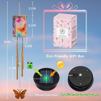 Hummingbird Solar Wind Chimes for Outside Gifts for Women,3D Multicolor Waterproof Solar Lantern Wind Chimes Outdoor Lights LED Hanging Decor for Garden, Patio, Yard Gifts for Mom Grandma