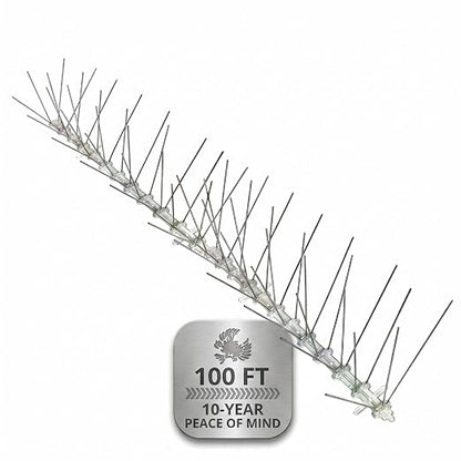 Bird-X Stainless Bird Spikes 8-Inch Extra-Wide, 2 Ft Strips, 100 Feet | Stainless Steel, Flexible Polycarbonate, Pigeons and Sparrows, Outdoor Areas