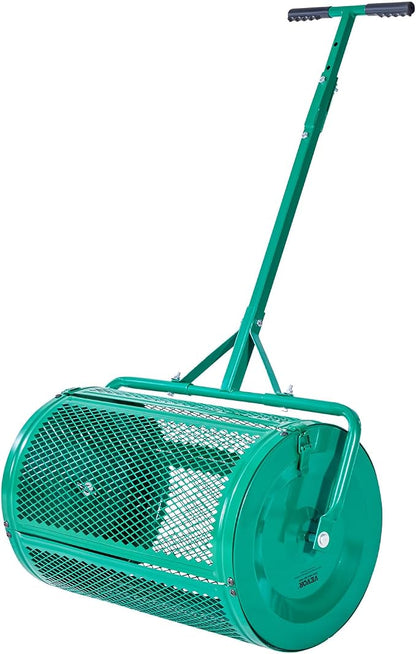 VEVOR Compost Spreader, 24 in Wide Peat Moss Spreader with Push/Tow Handle, 4 Heights Adjustable, Powder-Coated Steel Garden Peat Moss Roller, Heavy Duty Grass Seed Spreaders for Planting Seeding
