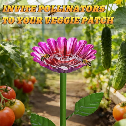 Mellbree Bee Watering Station, 4-Pack Metal Flower Bee Bath for Garden – Attract Butterflies & Pollinators – Colorful Outdoor Garden Stakes for Yard, Patio, Butterfly Garden – Gardening Essentials