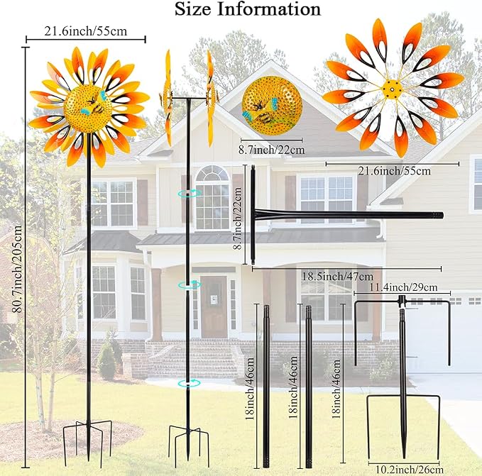 Stargarden Sunflower Wind Spinners, Large Metal Wind Sculptures | Windmill ,Yard Art,Sunflower Decor, for Yard and Garden