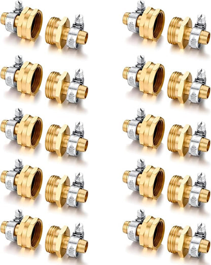 Garden Solid brass Hose Repair Connector with Clamps,Fit for Garden Hose Fitting,Male and Female Hose Fittings 10 Set (1/2"-10 Set)