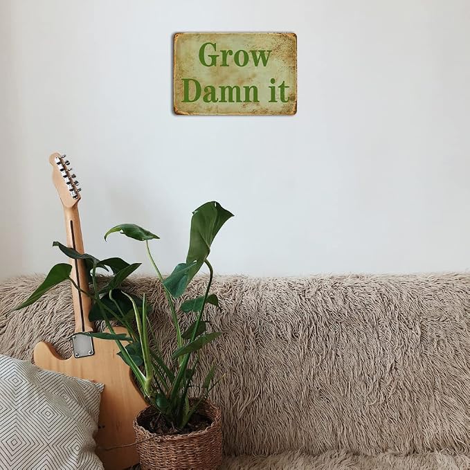 Grow Damn It Funny Tin Vintage Metal Sign - 12x8 Inch Outdoor Garden Decor For Home Yard Farm Garage Cave Country Wall Decoration