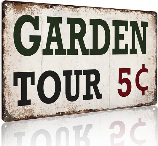 Vintage Metal Garden Signs for Outside Yard Fence Decor Gift | Rustic Gardening Gifts for Women Gardeners Backyard Patio Farmhouse Wall Art Decor Garden Tour 5 Cents Tin Sign 12x8 Inches