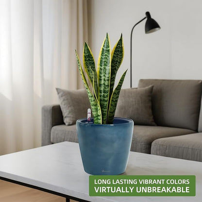 Dexceder 11x10 Self Watering Planter (Grayish Green Gradient) | Inner Pot Design, Thickened Table Flower Plant Pot with Water Level Indicator Indoor Outdoor