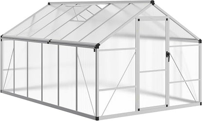 8x12 ft Walk-in Greenhouse, Polycarbonate Panels with Reinforced Aluminum Frame, Large Garden Green House for Planting and Seed Starting, Quick-Assembly Structure with Adjustable Roof Vent