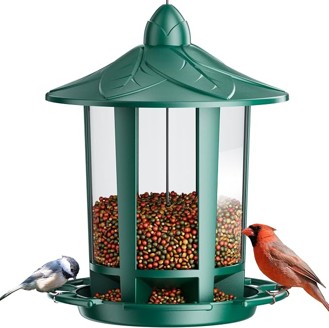 Birdream Bird Feeders for Outdoor Hanging, Assembly Required, 1-Min Easy Setup, Charming Castle Design, Attracting Cardinals Chickadees Goldfinches & Sparrows - Green