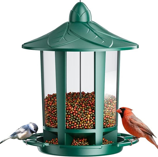 Birdream Bird Feeders for Outdoor Hanging, Assembly Required, 1-Min Easy Setup, Charming Castle Design, Attracting Cardinals Chickadees Goldfinches & Sparrows - Green