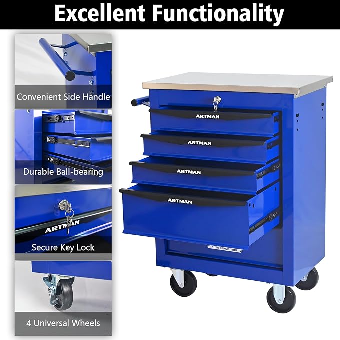KEIKI 5 Drawers Tool Cart on Wheels,Multifunctional Rolling Tool Chest Tool Storage,Drawers Rolling Tool Trolley Organizer Tool Case for Garage, Warehouse, Workshop, Repair Shop (Blue)