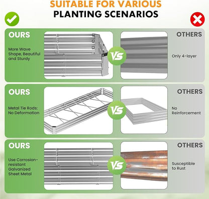 DUMOS Galvanized Raised Garden Bed Outdoor, 12x4x1ft Raised Metal Planter Box, Rust-Resistant Steel Garden Planter, Rectangular Gardening Flower Bed for Vegetables Flowers Herbs, Open Bottom