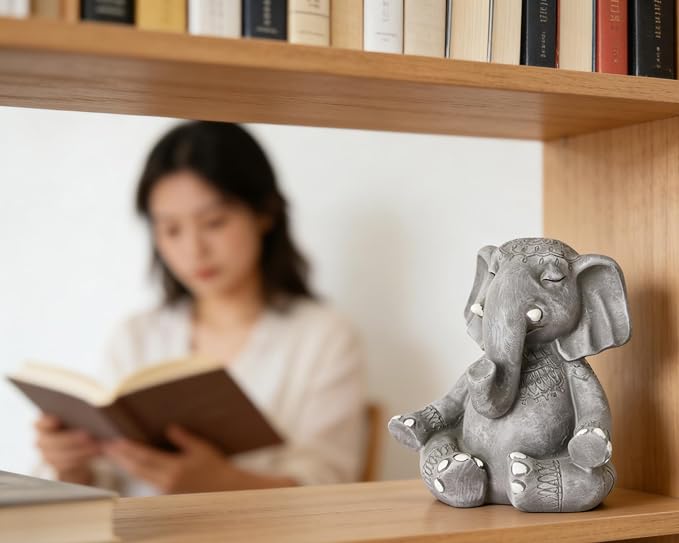 Elephant Zen Buddha Meditating Statue Decor, 5.5 inch Suitable for Home Office Desk Shelf, Gift for Elephant Enthusiasts Zen Practitioners