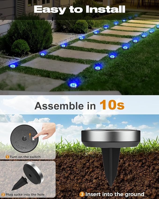 btfarm 4 Pack Solar Lights Outdoor, 8 LED Solar Ground Lights IP65 Waterproof Flat Solar Disc Light, Pathway Lights for Garden Lawn Patio Yard Path Landscape, Blue